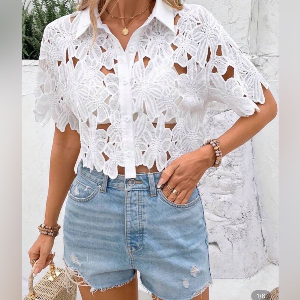 Elegant White Lace Floral Top